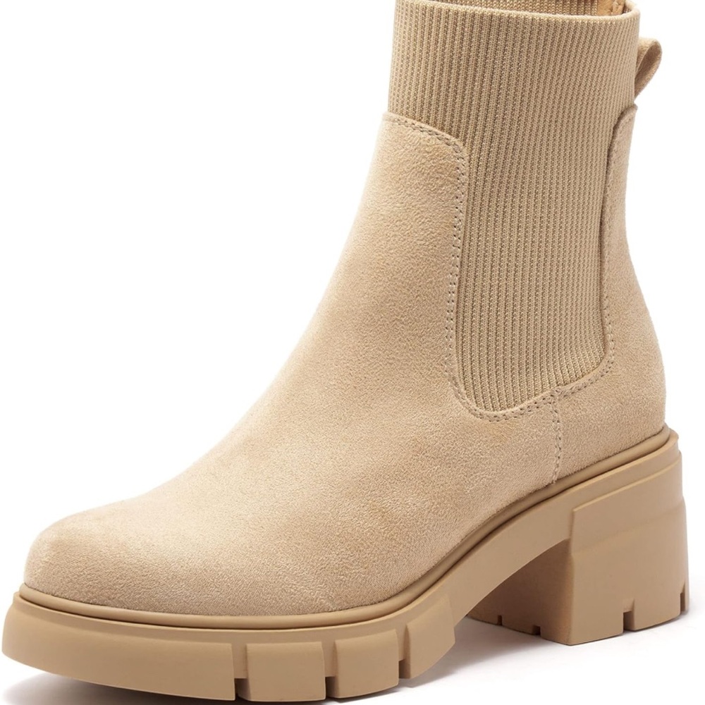 REDTOP Elastic Chelsea Boots Chunky Block Heel Platform Lug Sole Ankle Boots